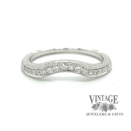 14 karat white gold curved vintage inspired diamond  ring band