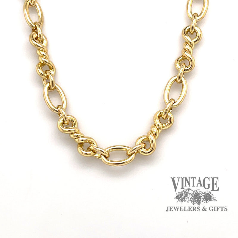18 karat yellow gold 36.5" combination oval and  twisted solid link  chain