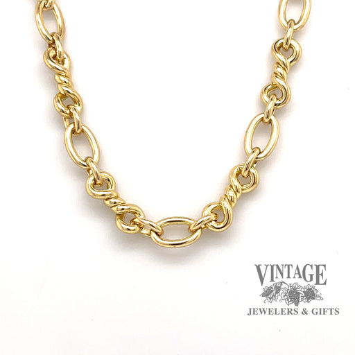 18 karat yellow gold 36.5" combination oval and  twisted solid link  chain