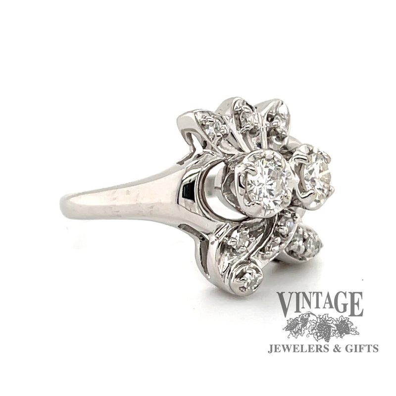 14 karat white gold .48ctw diamond Bouquet shaped ring, angled view