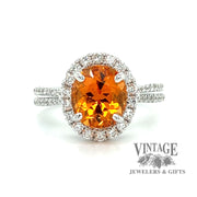 18 karat white gold 3.56 carat mandarin garnet and diamond ring