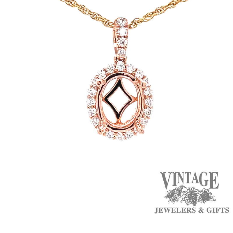 14 karat rose gold diamond semi mount pendant.