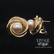 18 karat yellow gold 8mm Pearl swirl earrings
