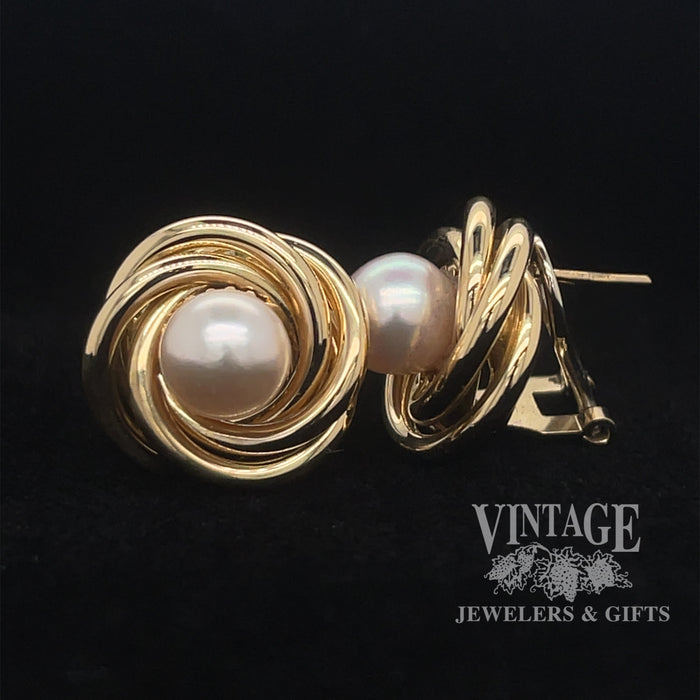 18 karat yellow gold 8mm Pearl swirl earrings