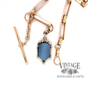 Vintage 14k gold pocket watch chain and mourning fob, showing onyx side of fob.