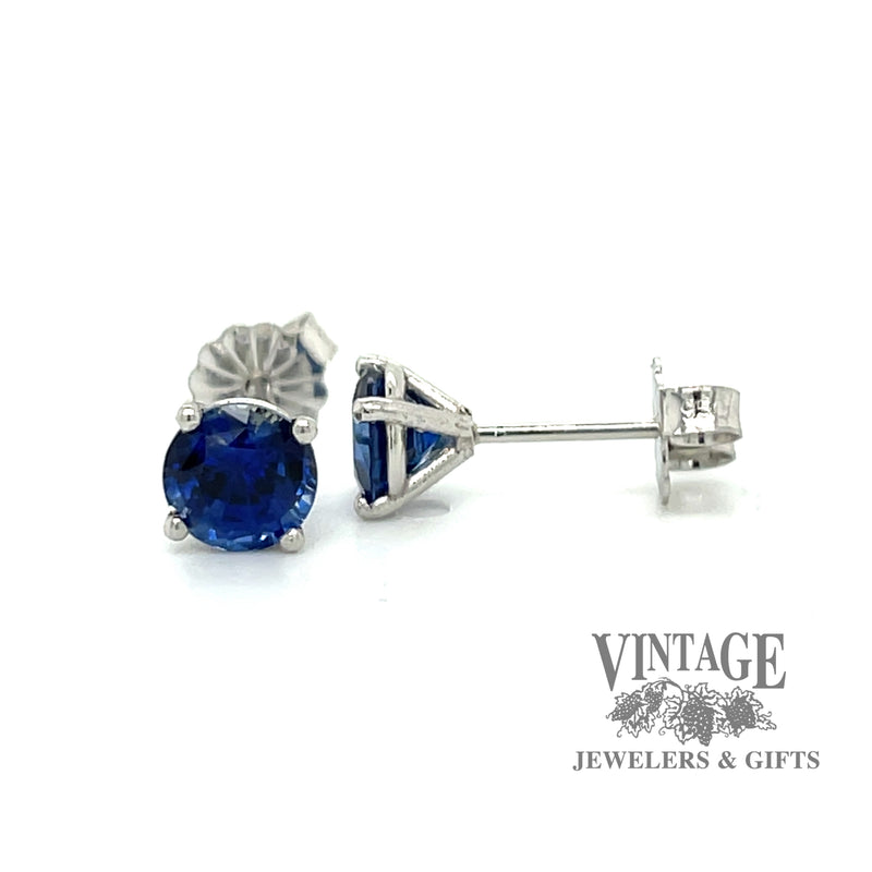 1.61 carat blue natural sapphire platinum stud earrings