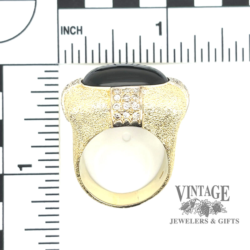 Black Star Diopside and diamond 14ky gold ring