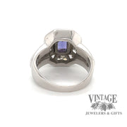 14 karat white gold 1ct emerald cut Tanzanite and diamond ring, rear view