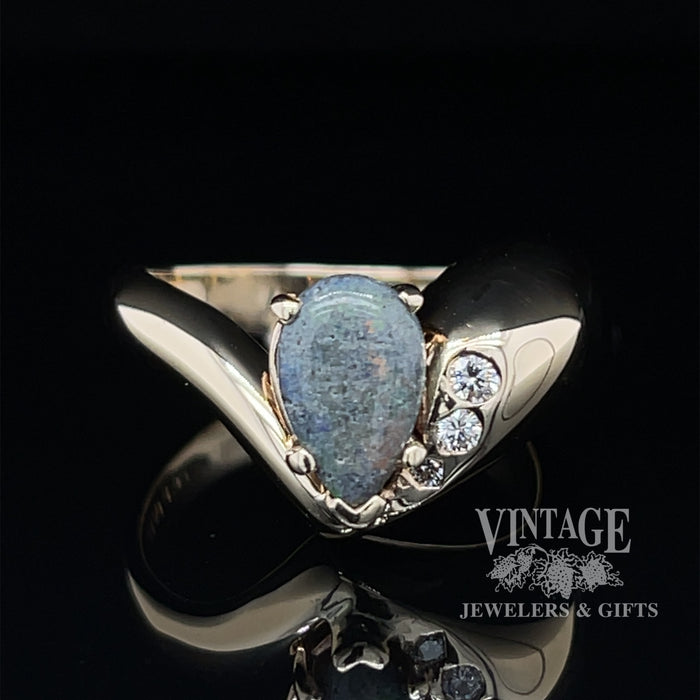 Andamooka black opal and diamond 14ky gold ring