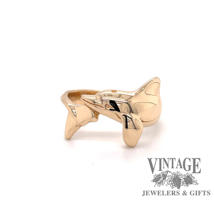 Small dolphin 14 karat gold bypass ring