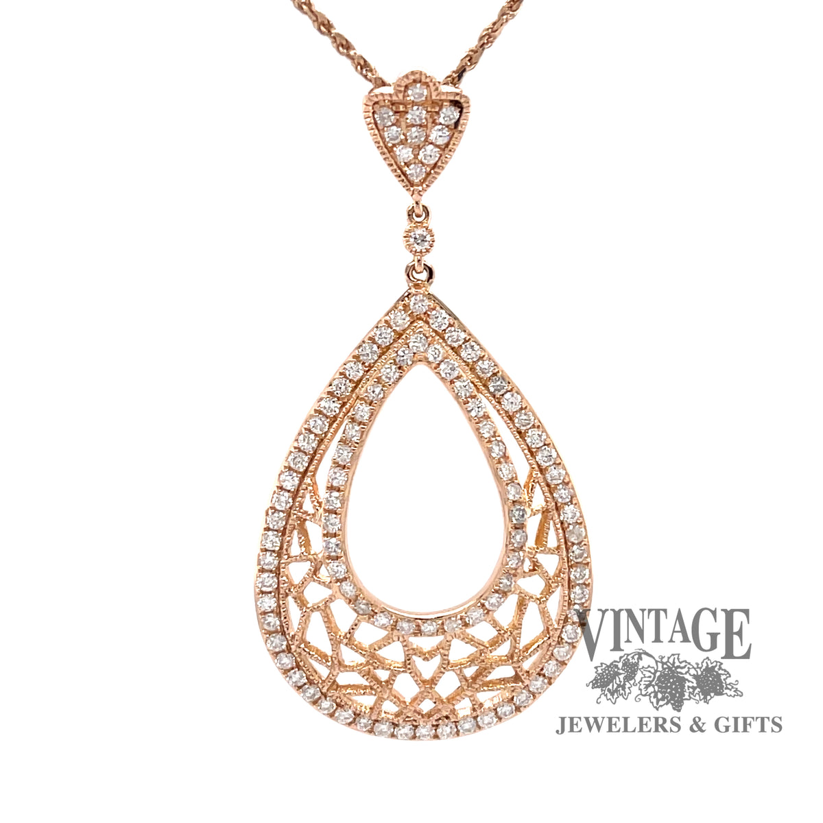 1.29ctw diamond 18k rose gold pear shape pendant — Vintage