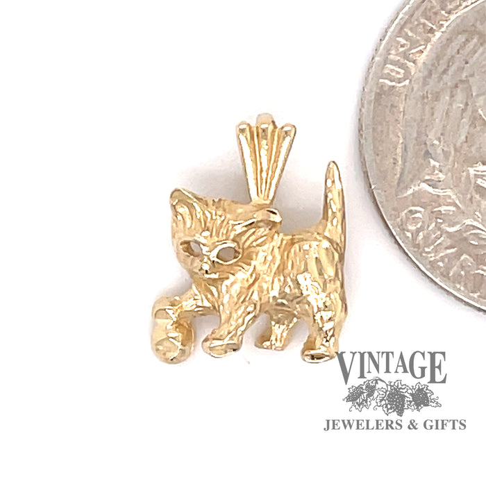 Kitty Cat charm in 14ky gold quarter for scale