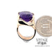 19.8 carat cushion shaped amethyst and diamond 14ky gold ring quarter for scale