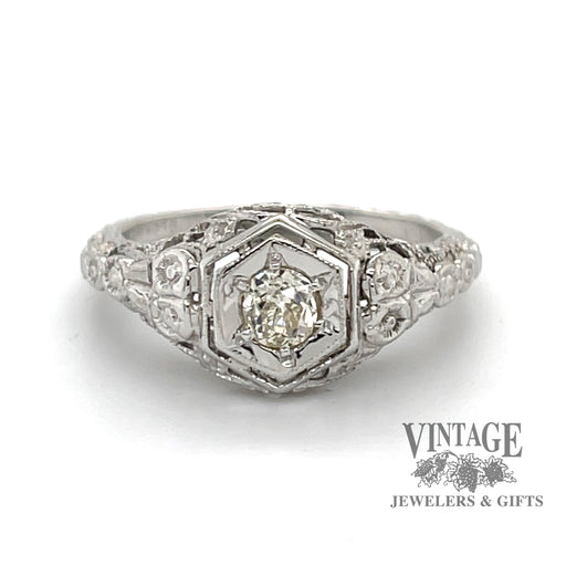 18 karat white gold .25ct diamond filigree ring