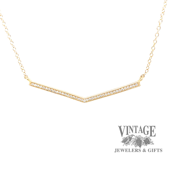Diamond chevron 14ky gold bar necklace