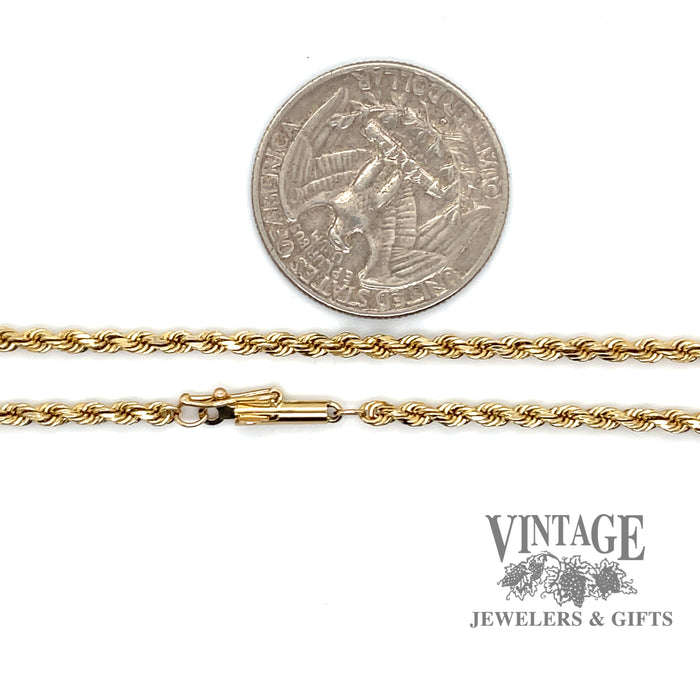 20”, 2mm thick 14ky gold rope chain scale