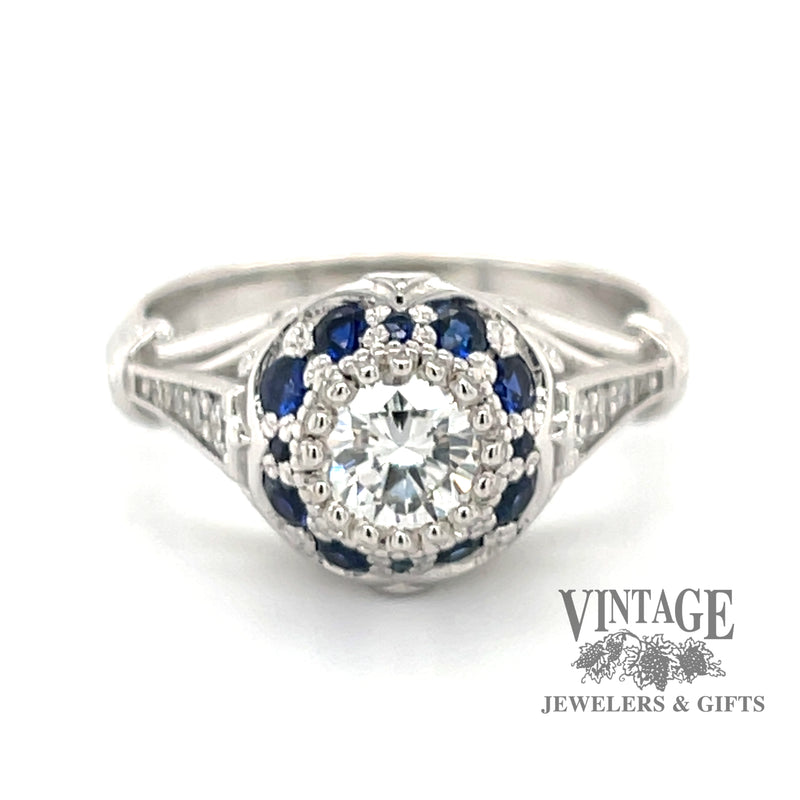 Filigree sapphire and .53 carat diamond ring.