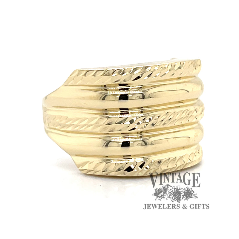 Wide multi bar 14ky gold tapered ring