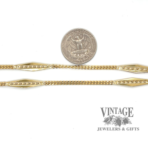 Vintage fancy link 18ky gold 36.5” station chain quarter for scale