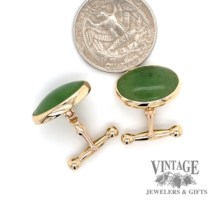 Vintage Jadeite 14ky gold cufflinks top
