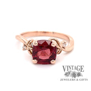 14 karat rose gold natural red spinel and diamond ring
