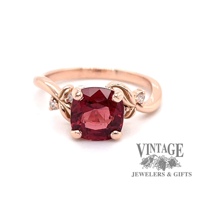 14 karat rose gold natural red spinel and diamond ring