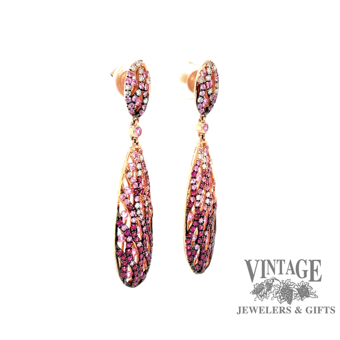 Ruby, pink sapphire and diamond 14k rose gold earrings