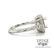 Platinum ruby and diamond ring mounting, side view