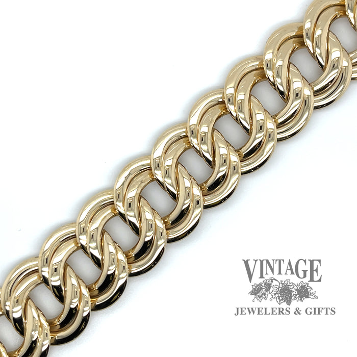 Large 14ky gold double curb link 8.25” bracelet