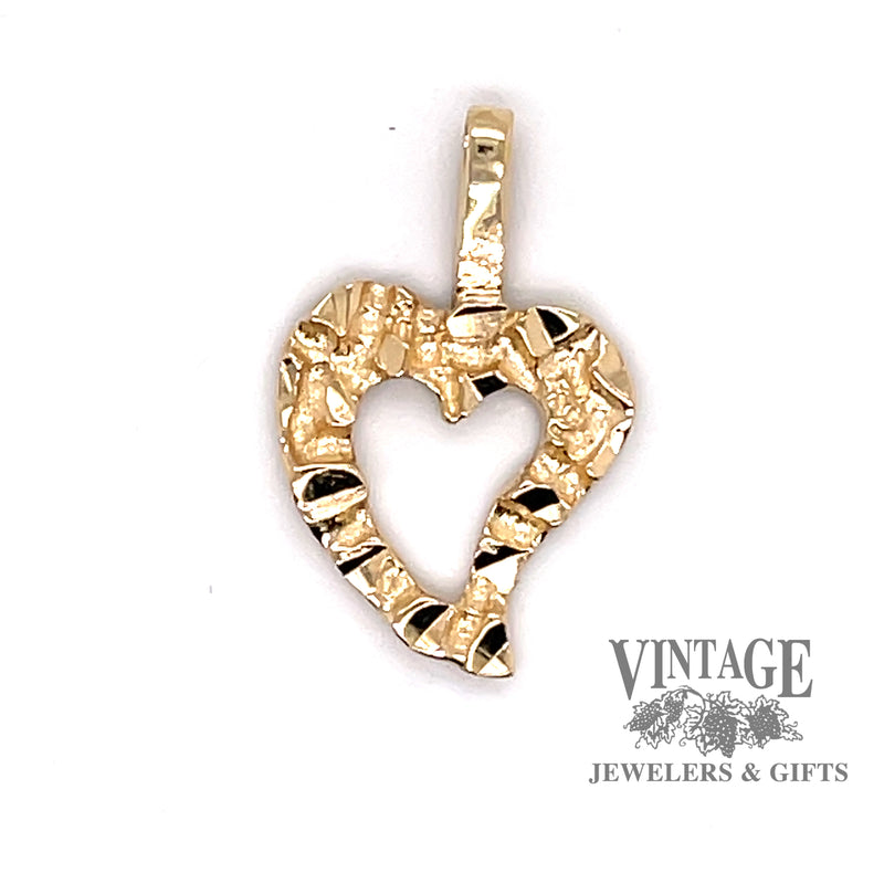 Diamond cut heart charm in 14ky gold