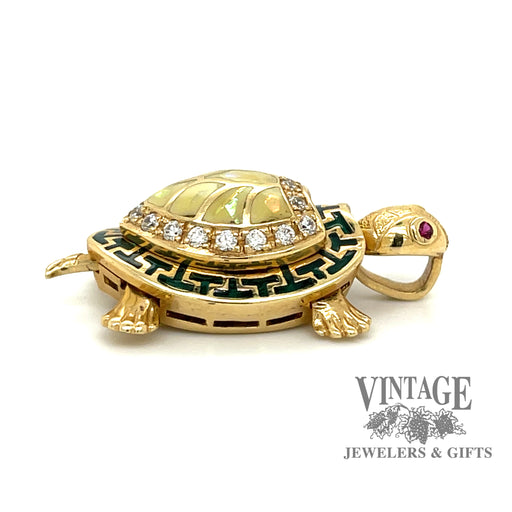 Turtle 14ky gold inlay articulating pendant side
