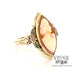 10k yellow gold vintage marquise shape cameo ring, angled side/front view