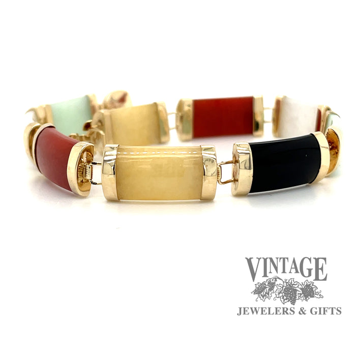 Multi color jadeite bracelet in 14 ky gold