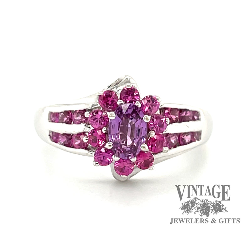  14 karat white gold Pink tourmaline and sapphire ring