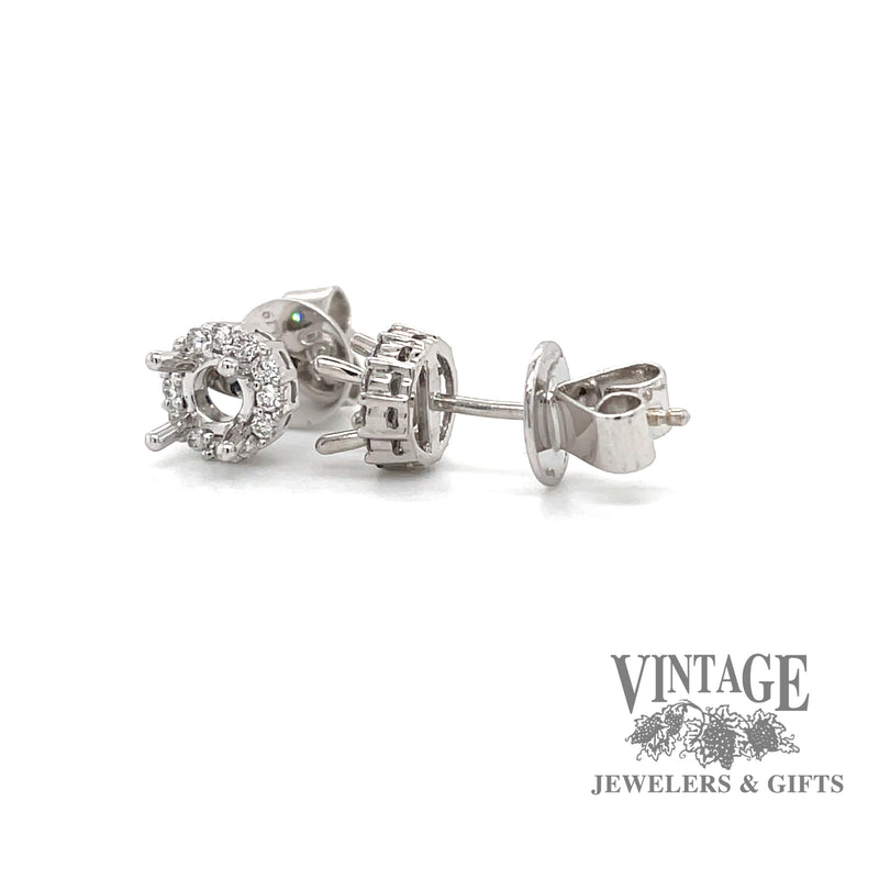 18 karat white gold diamond halo semi mount earrings