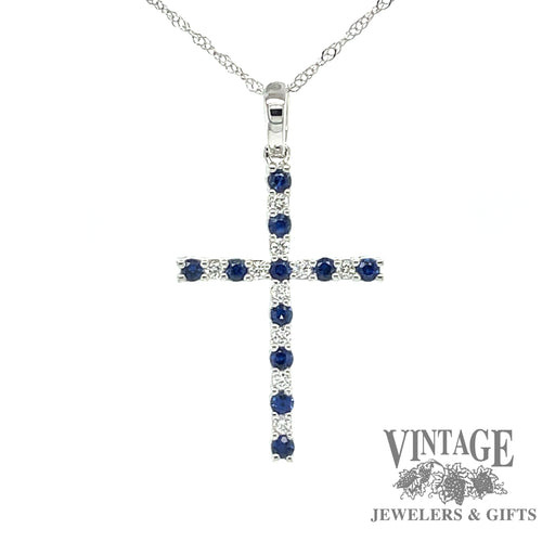 14 karat white gold .33ctw Sapphire and diamond  cross necklace