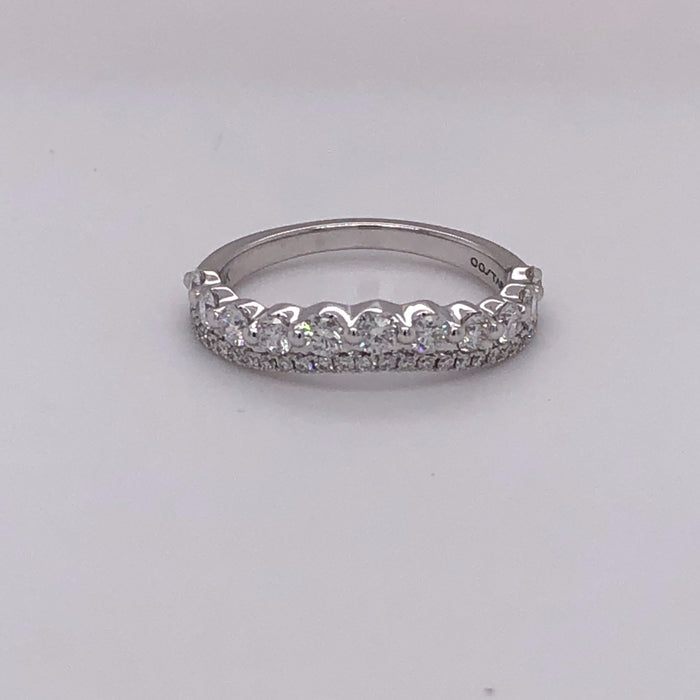 14 karat white gold curved 2 row diamond band, front view