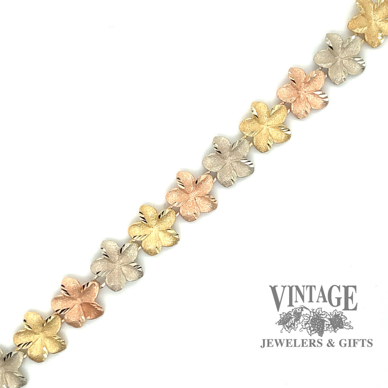 Plumeria flower 14k Tri color gold 6.5” bracelet