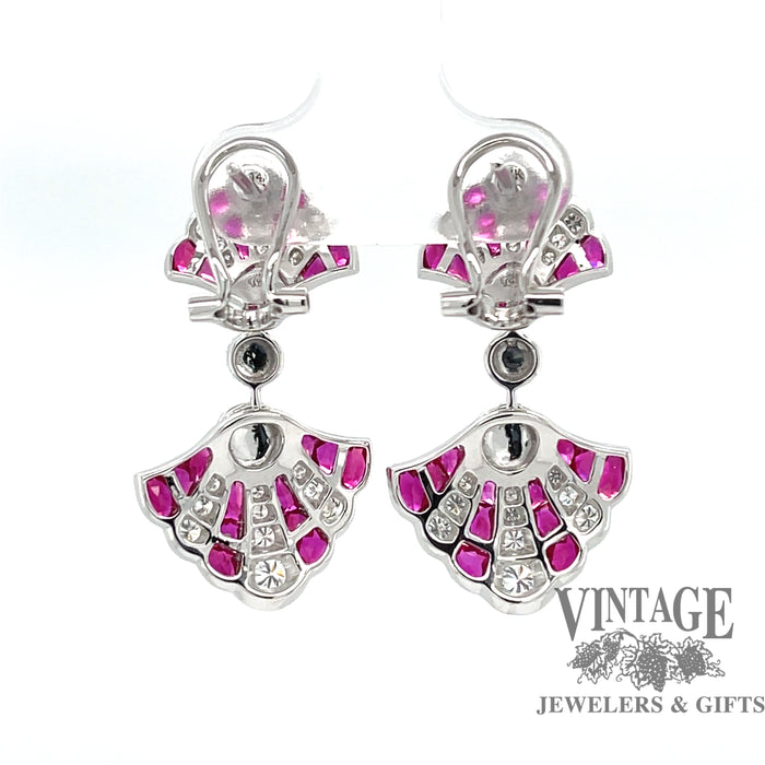 Ruby and diamond Art Deco inspired 14kw gold drop earrings