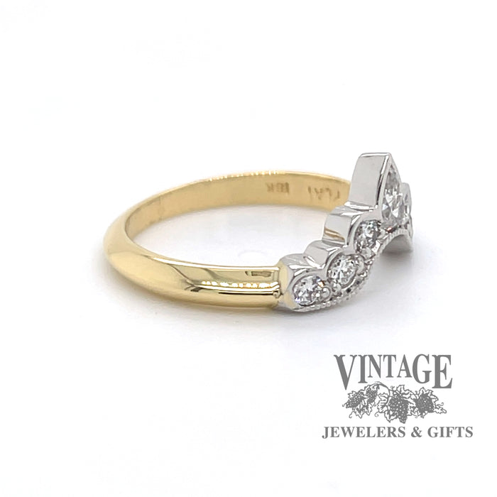 Platinum and 18 karat yellow gold crown design diamond band angled front/side view