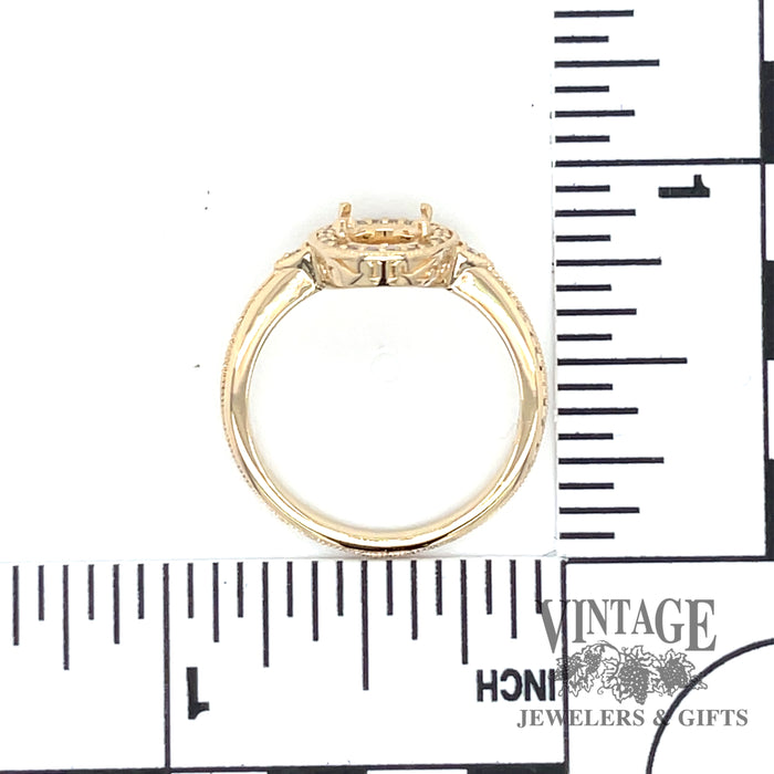 14 karat yellow gold oval semi-mount engagement ring, measurement