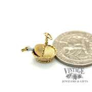 Goose in basket charm in 14ky gold quarter for scale