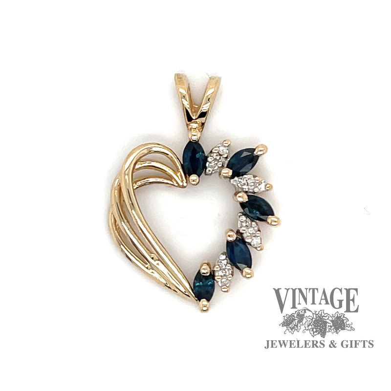 14 karat yellow gold Sapphire and diamond heart pendant