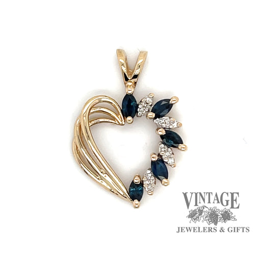 14 karat yellow gold Sapphire and diamond heart pendant