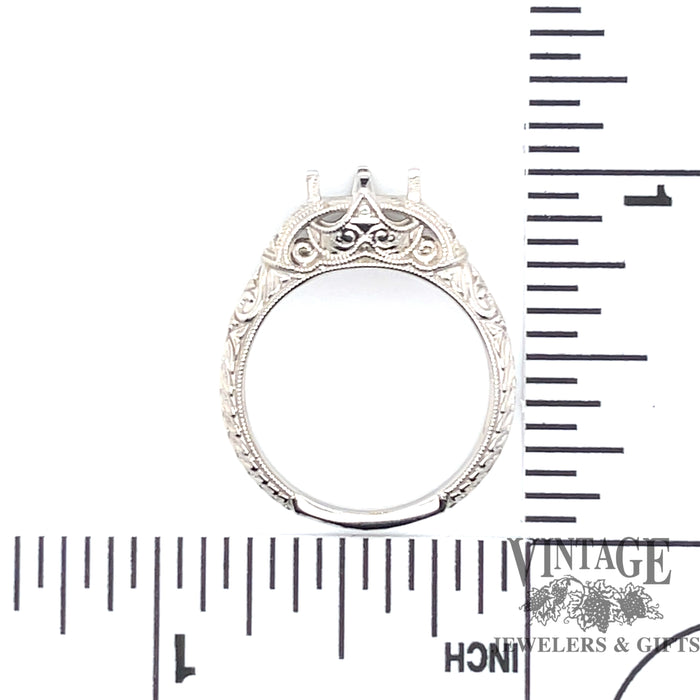 Vintage inspired 14kw diamond ring for 1 carat center stone scale