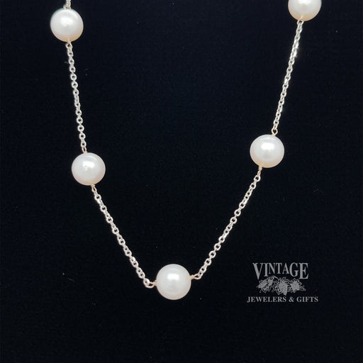 18" pearl station necklace in 14 kw gold
