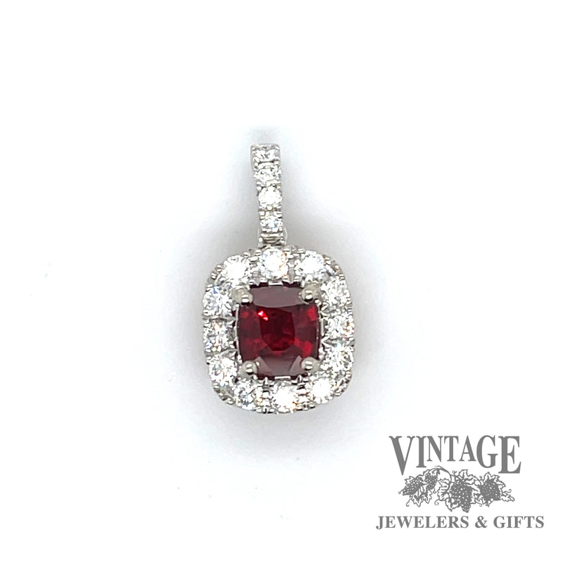 .95 ct natural Red spinel 14k white and rose gold diamond pendant