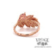 14 karat rose gold leaf design ring with pave pink sapphires and diamonds, back view