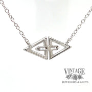 14 karat white gold diamond marquise shaped outline pendant, rear view