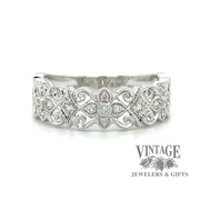 14 karat white gold diamond filigree band ring 
